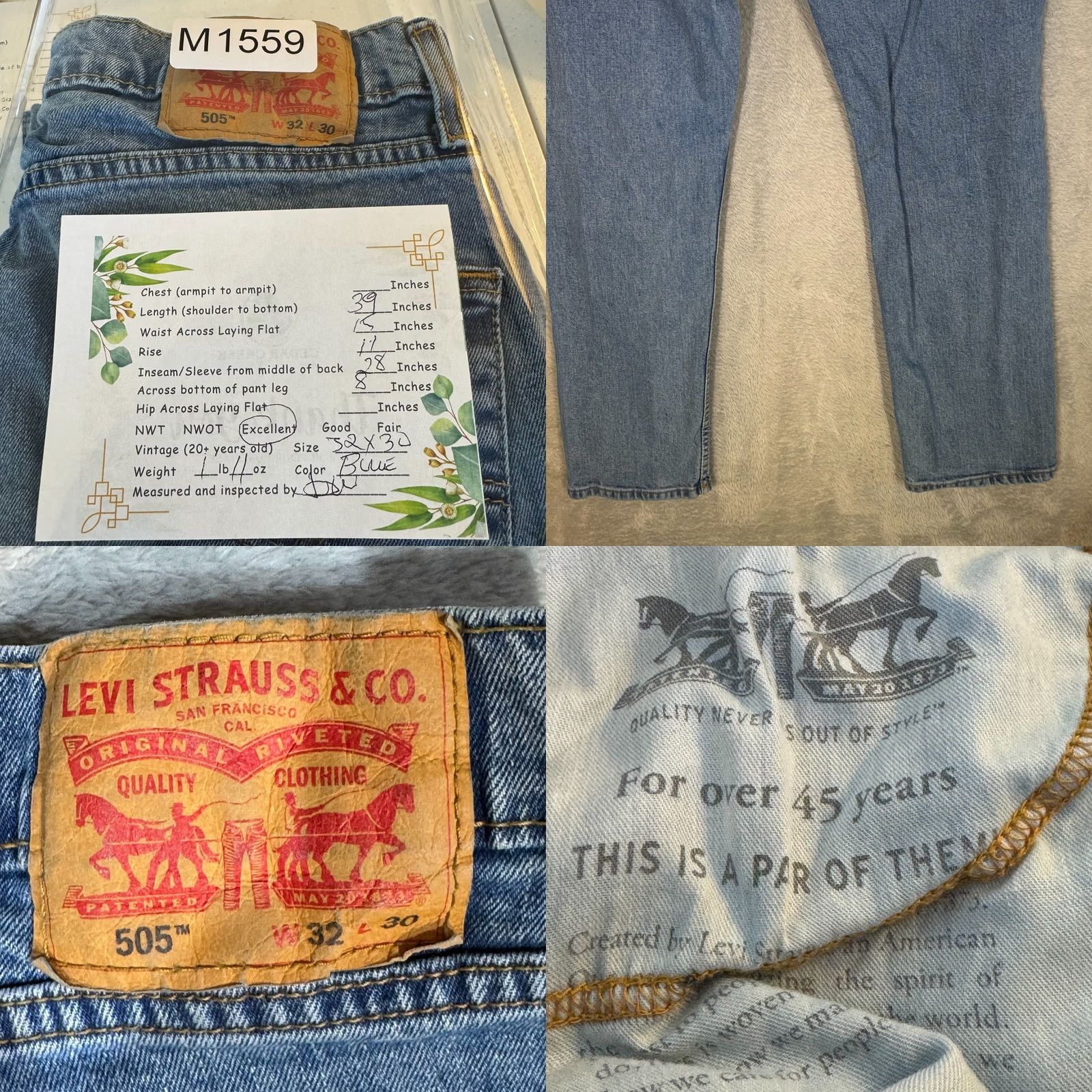 Levi's Levi’s 505 Men’s Jeans 32 x 30 Blue Denim Mid-Rise Straight Leg Jeans Size US 32 / EU 48 - 8 Thumbnail