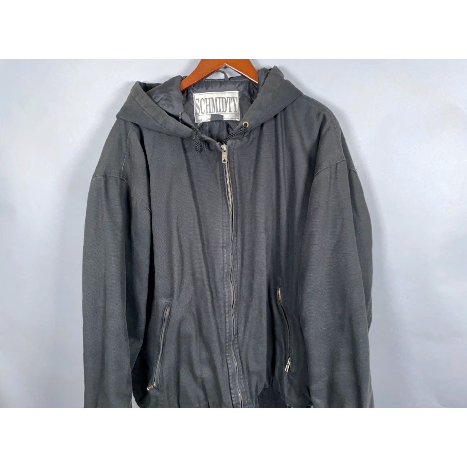 Vintage Schmidty Bomber Jacket Men Canvas Duck XL Black Hooded Quilted Lining Distressing Zip Full Zip Work Jacket Casual Size US XL / EU 56 / 4 - 4 Thumbnail