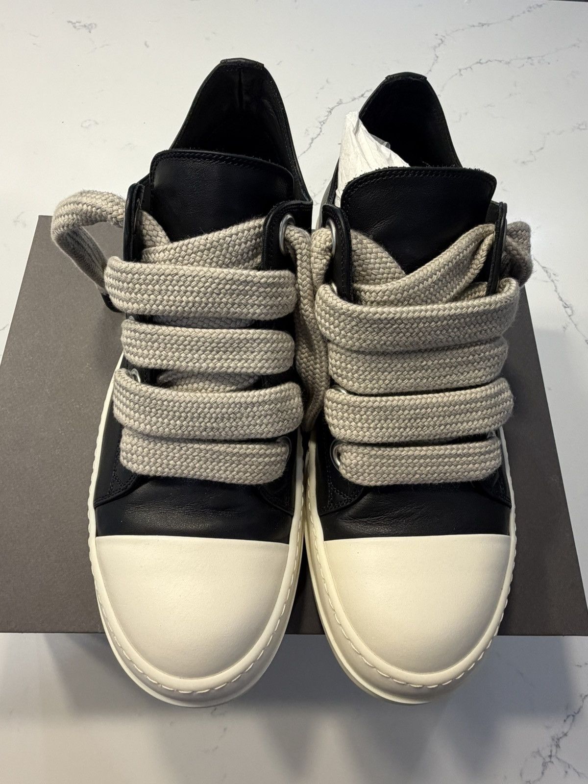 Rick Owens RICK OWENS JUMBOLACE LOW SNEAKER ‘BLACK MILK’ Size US 10 / EU 43 - 2 Thumbnail