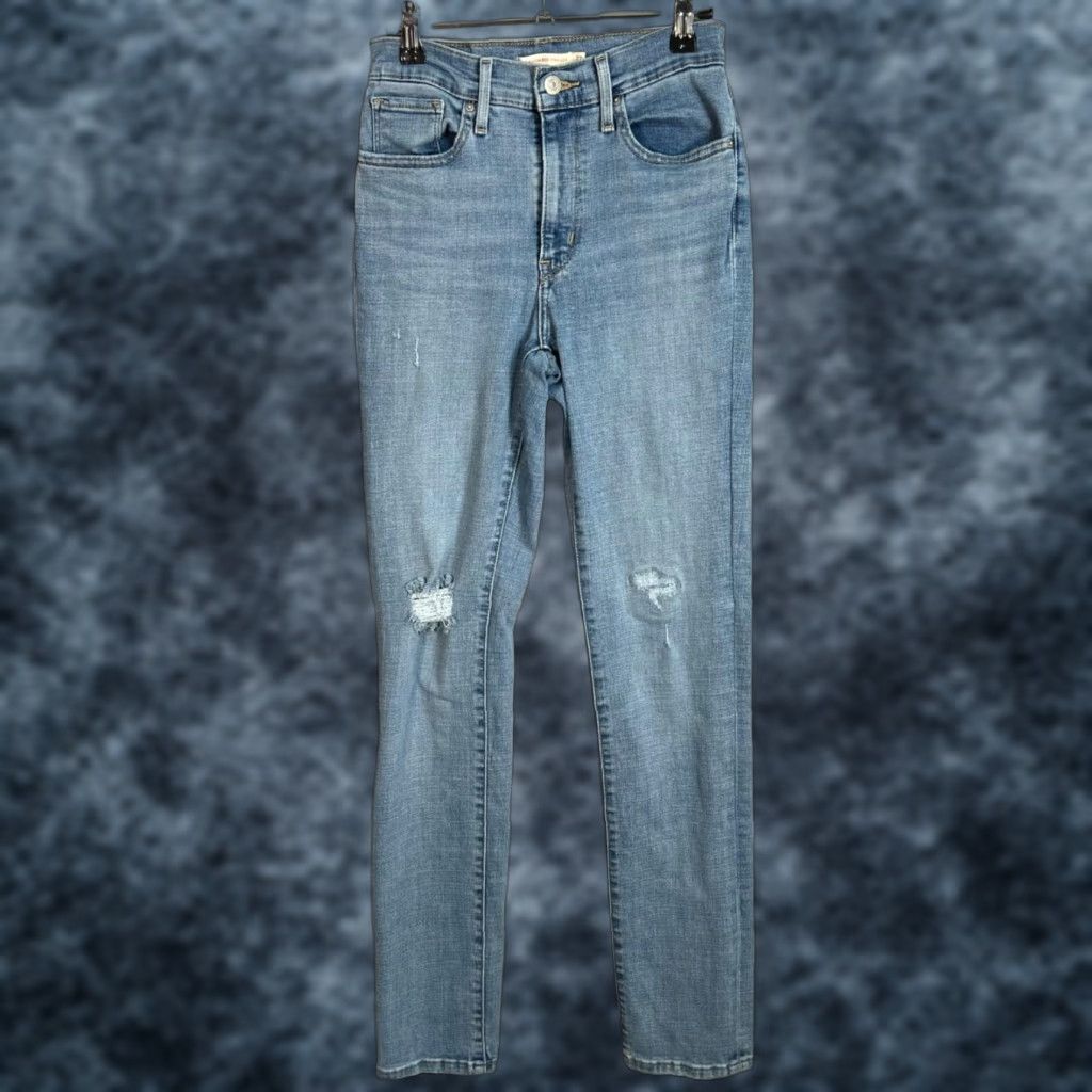 Levi's Levi's Women's High Rise Straight Jeans 27 Light Blue Distressed Denim Size 27" / US 4 / IT 40 - 1 Thumbnail