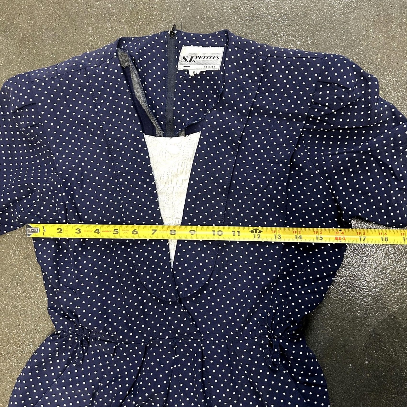 Vintage VINTAGE S.L. Petites Dress Womens Petite Small Navy White Polka Dot V Neck 80s Size M / US 6-8 / IT 42-44 - 4 Thumbnail