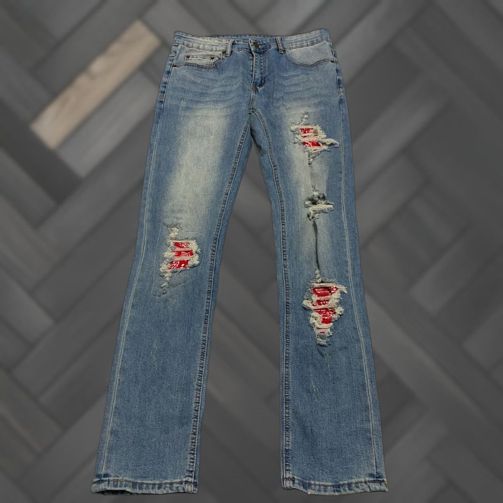 Vintage Y&R Young Reckless Jeans Mens 30 Blue Ripped Distressed Patch Skinny Size US 30 / EU 46 - 1 Thumbnail
