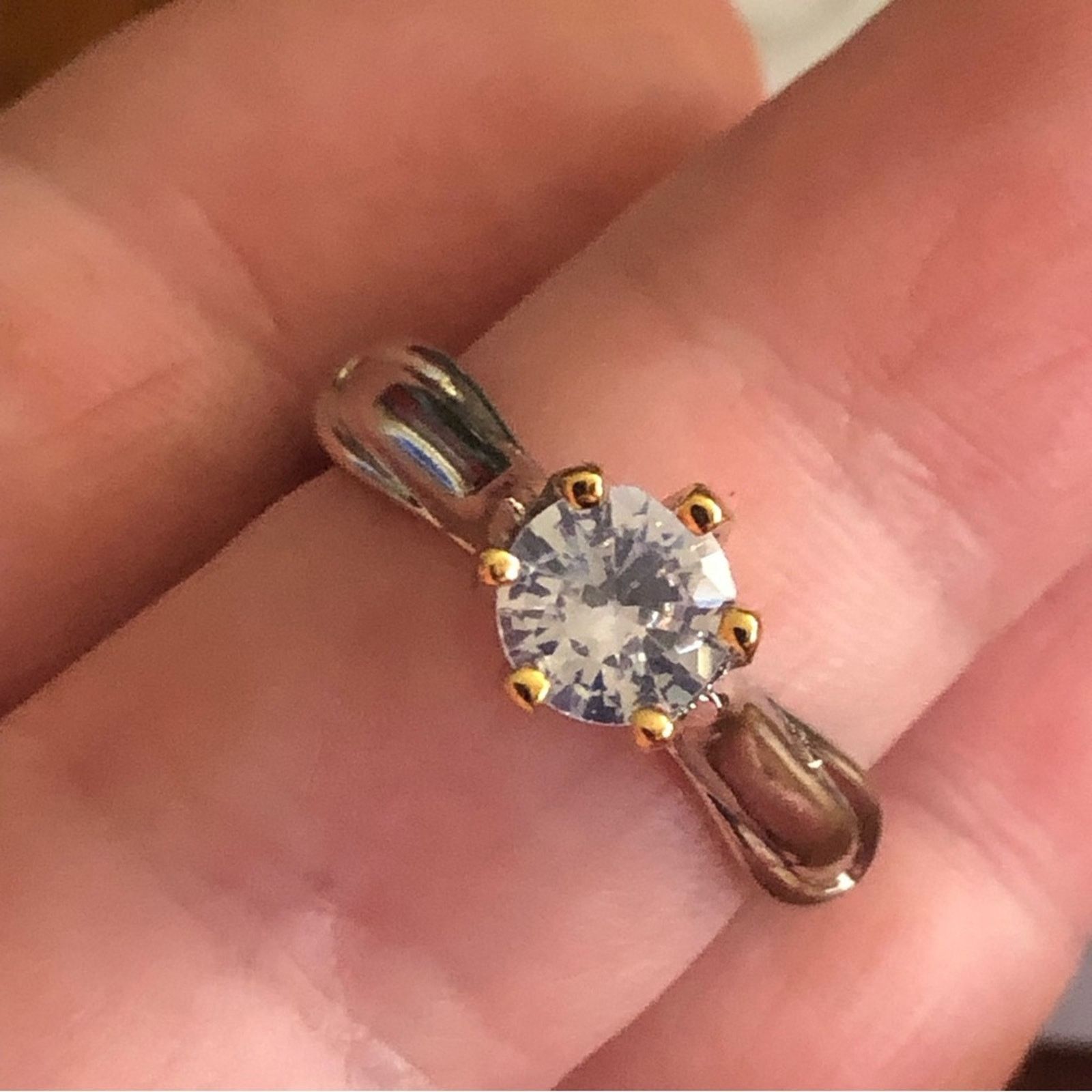 Jewelry 18kt gold and sterling silver 7mm CZ cocktail ring 8 NIB Size ONE SIZE - 7 Thumbnail