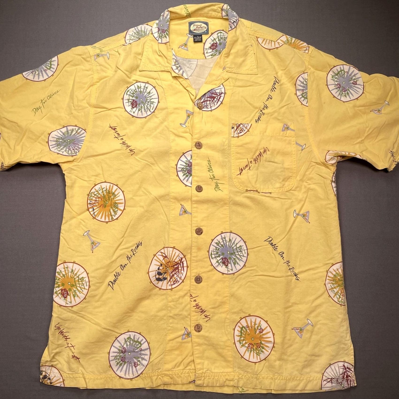Tommy Bahama Tommy Bahama Shirt Mens Medium Yellow Shaken Not Stirred Hawaiian Aloha Cocktail Graphic Print Size US M / EU 48-50 / 2 - 3 Thumbnail