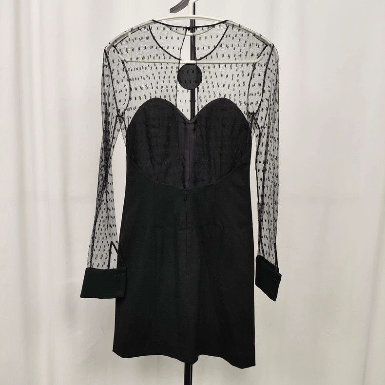Saint Laurent Paris Saint Laurent Paris Black Wool Dress with Sheer Sleeves-25 Size US 34 / EU 50 - 2 Thumbnail