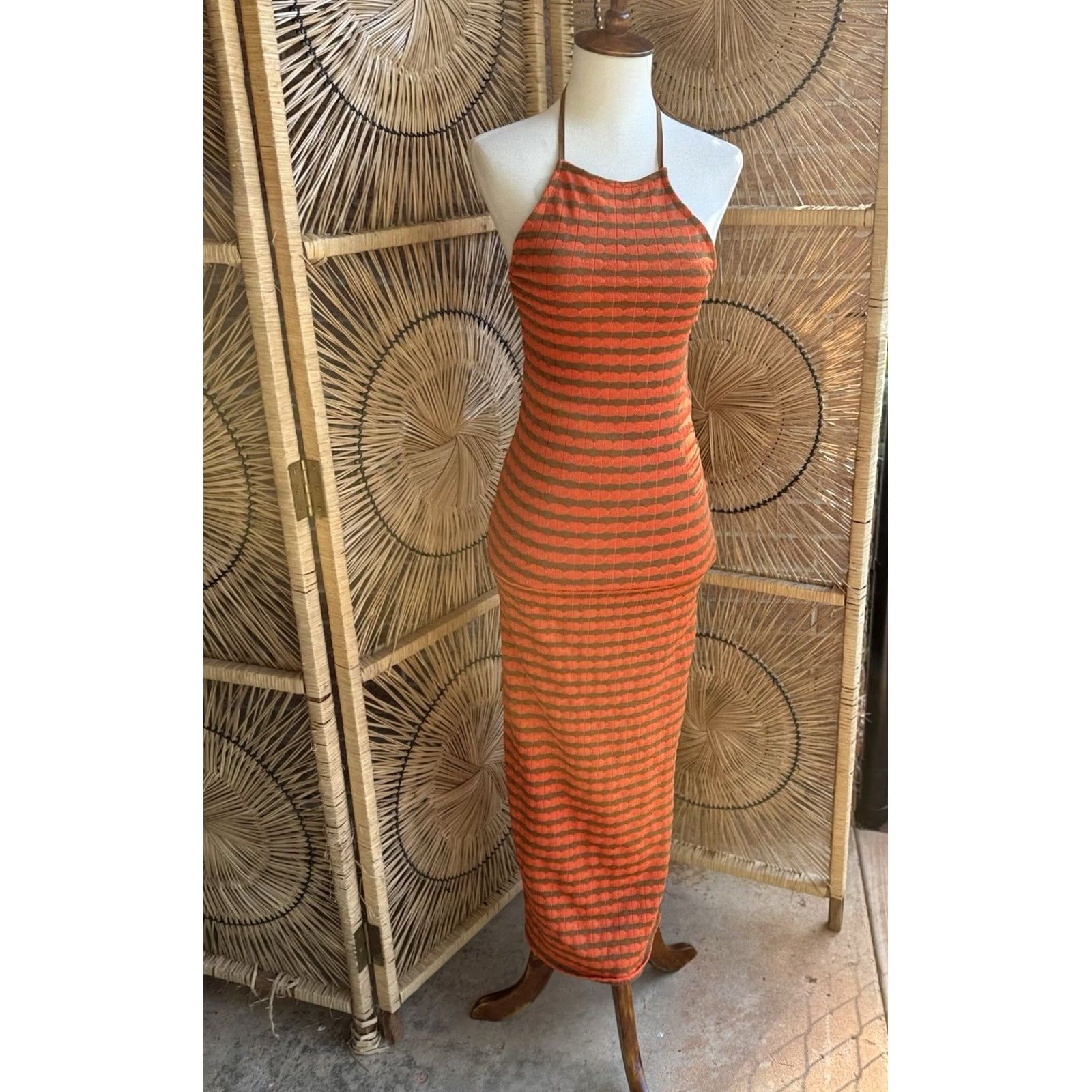 Zara VINTAGE HALTER NECK LONG DRESS Zara Orange Green Knit Body Con New With Tag Small Size S / US 4 / IT 40 - 3 Thumbnail
