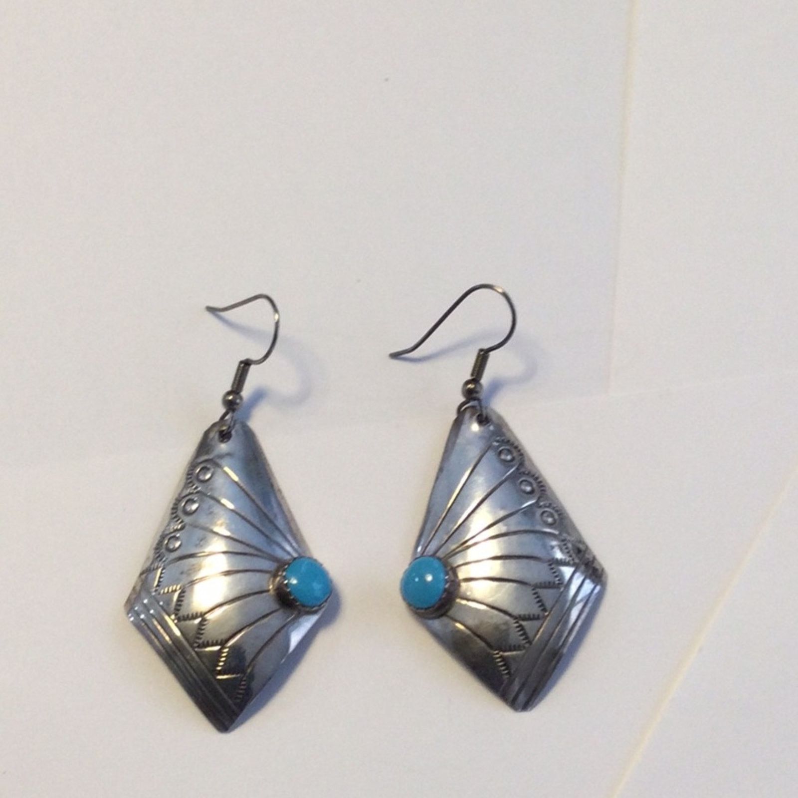Other Silver & Turquoise Art Deco Fan Dangle Vintage Earrings Size ONE SIZE - 1 Thumbnail
