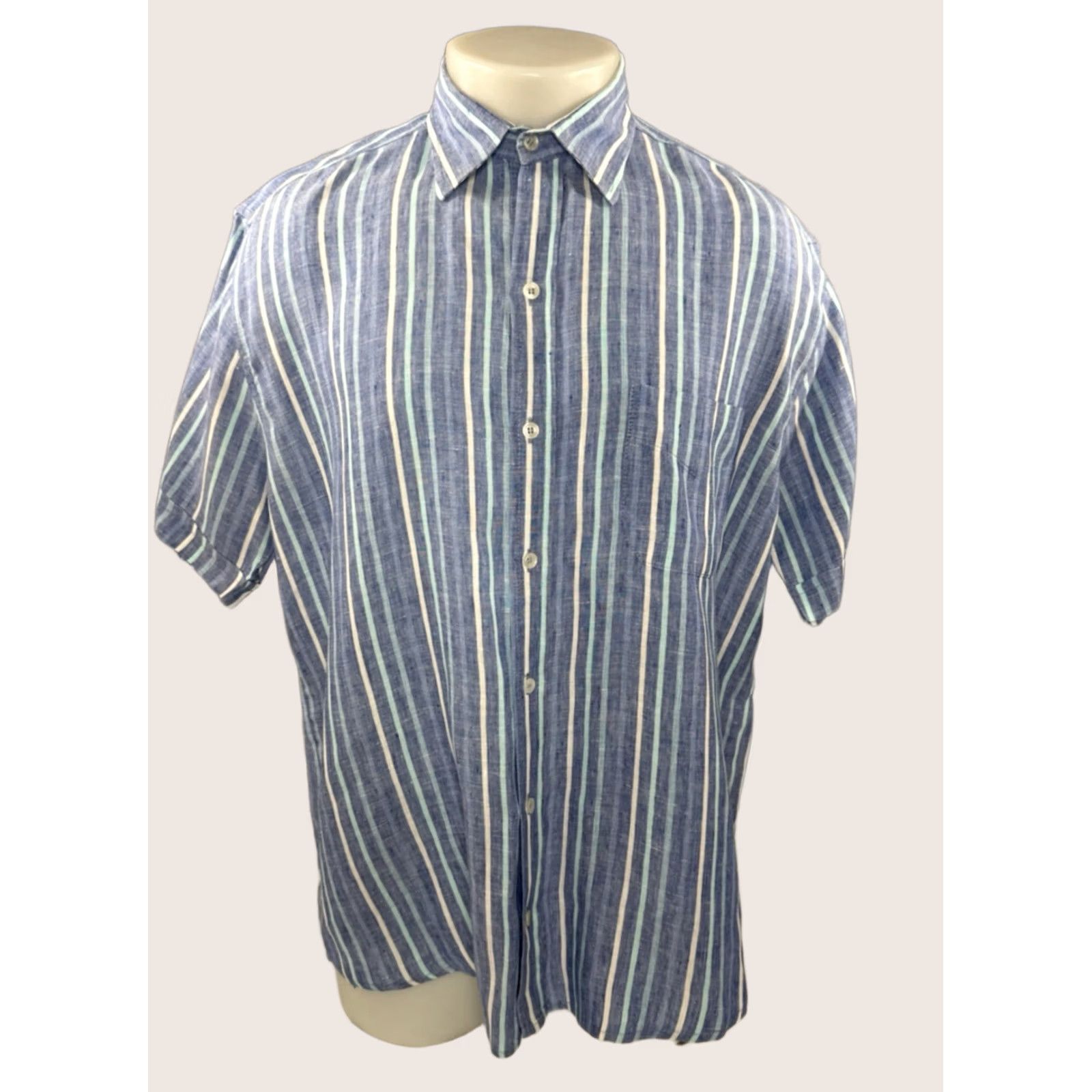 Vintage SARTORIA SARACENA / Italy - LINEN Mens M Striped Shirt - EXCELLENT Size US M / EU 48-50 / 2 - 1 Thumbnail