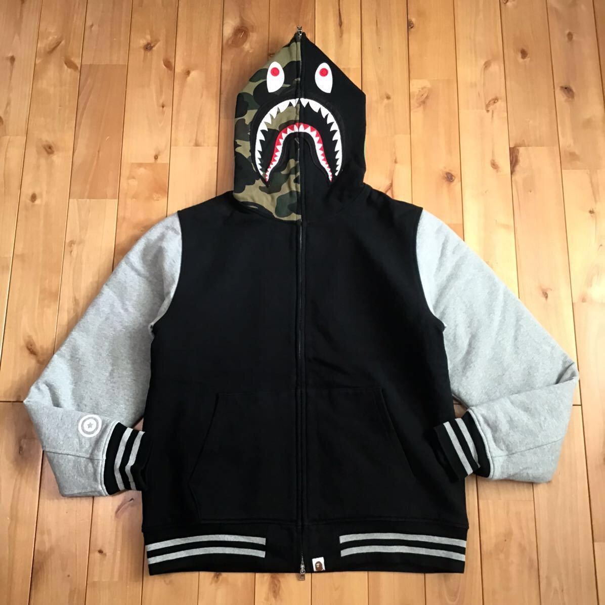 image of Bape Batting Shark Full Zip Hoodie A Bathing Ape Black Gray in Black/Gray, Men's (Size Large)