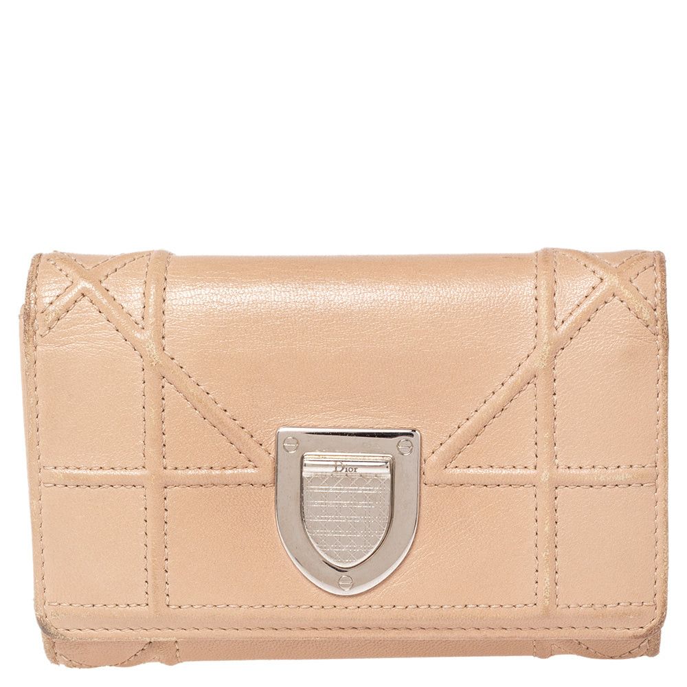 image of Dior Beige Leather Ama Trifold Wallet in Black, Women's