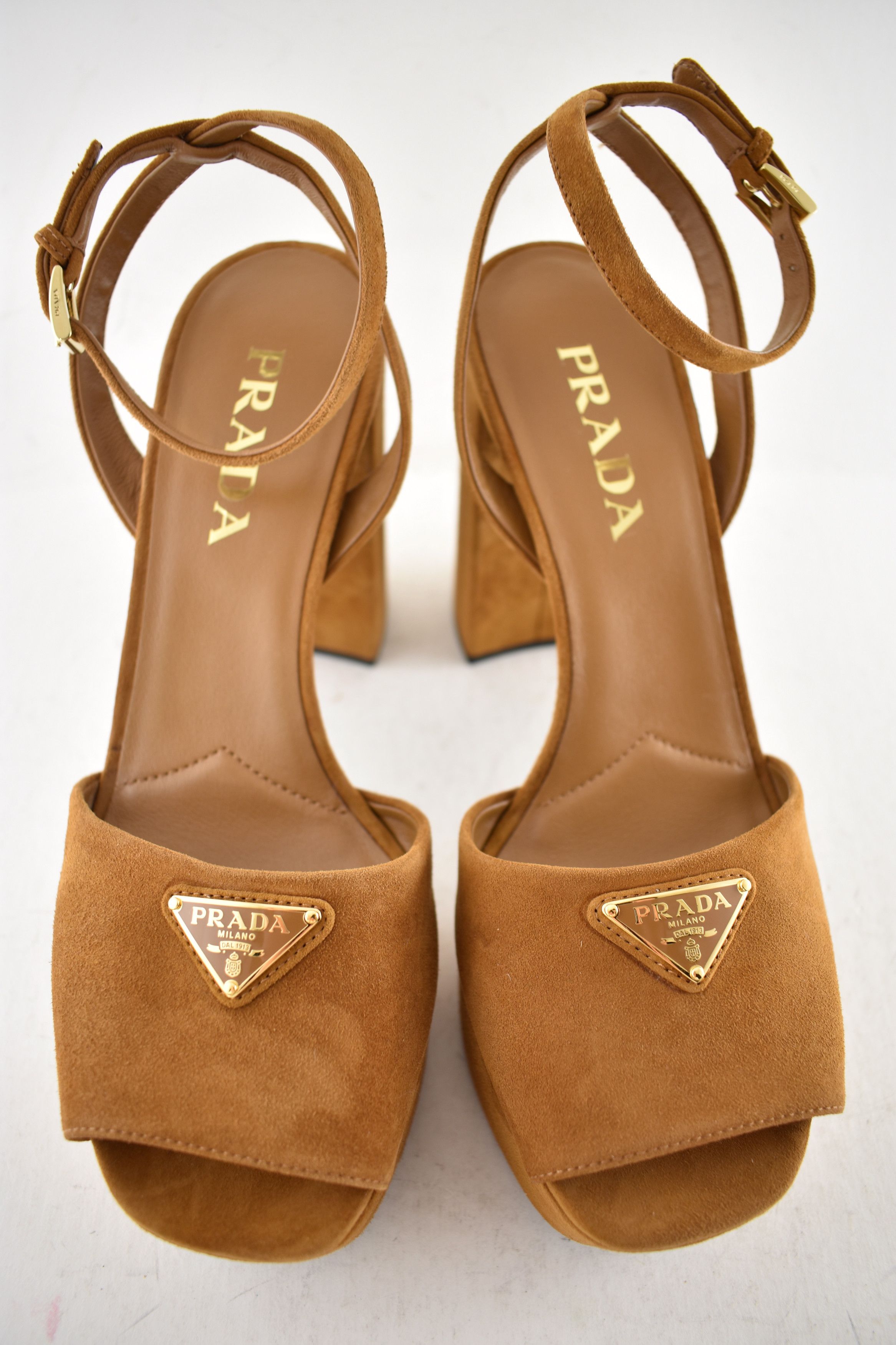 Prada Prada 115 Cognac Suede Platform Sandal Block Heel Pump 38.5 Size US 8.5 / IT 38.5 - 8 Thumbnail
