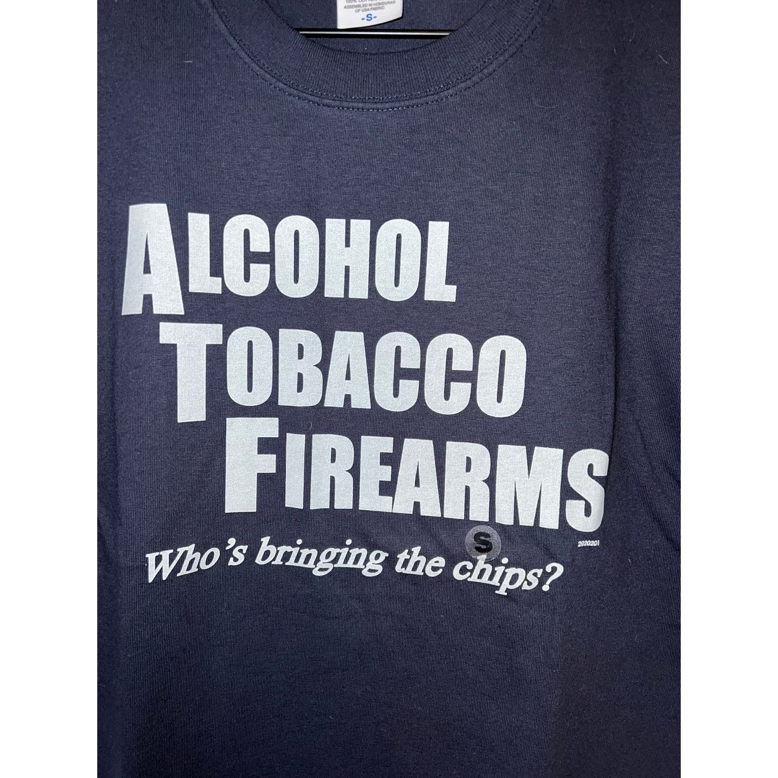 Gildan Y2K ATF Alcohol Tobacco Firearms Dark Blue Humor Joke Shirt Size US S / EU 44-46 / 1 - 2 Thumbnail