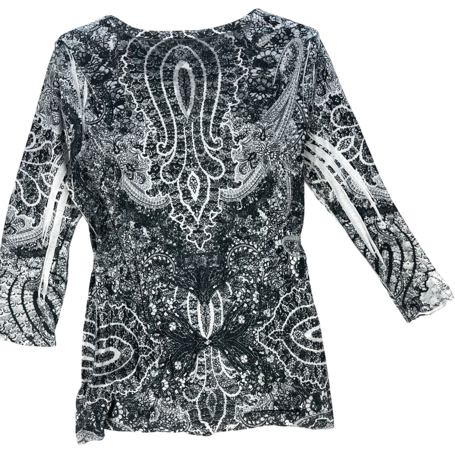 Vintage Style&co Blouse Women M Gray Beaded Paisley Henley 3/4 Sleeve Boho Grunge Y2K Rock Hippie Casual Shirt Womens Size M / US 6-8 / IT 42-44 - 4 Thumbnail