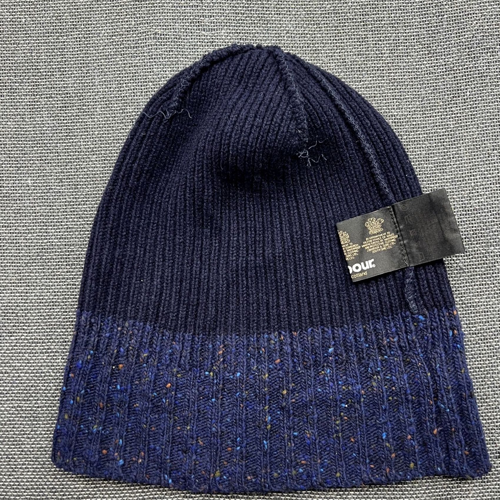 Barbour Barbour Beanie Hat One Size OS 100% Pure New Wool Cuffed Ribbon Navy Blue Unisex Adults Knit Wool Thermal Lined Size ONE SIZE - 4 Thumbnail