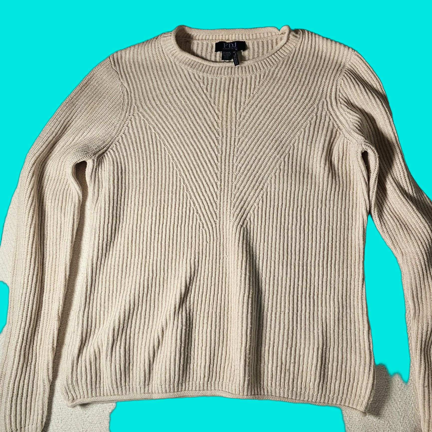 Vintage FDJ French Dressing Jeans Sweater Women L Knit Beige Round Neck Short Sleeve Pullover Classic Stretch Casual Size L / US 10 / IT 46 - 1 Thumbnail