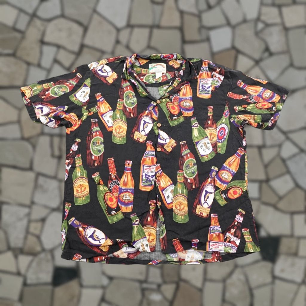 Paradise Found VINTAGE Paradise Found Hawaiian Shirt Mens Large Beer Bottle Aloha Camp Beach, Button-Up, Short Sleeve, Graphic Print, Black Size US L / EU 52-54 / 3 - 1 Thumbnail
