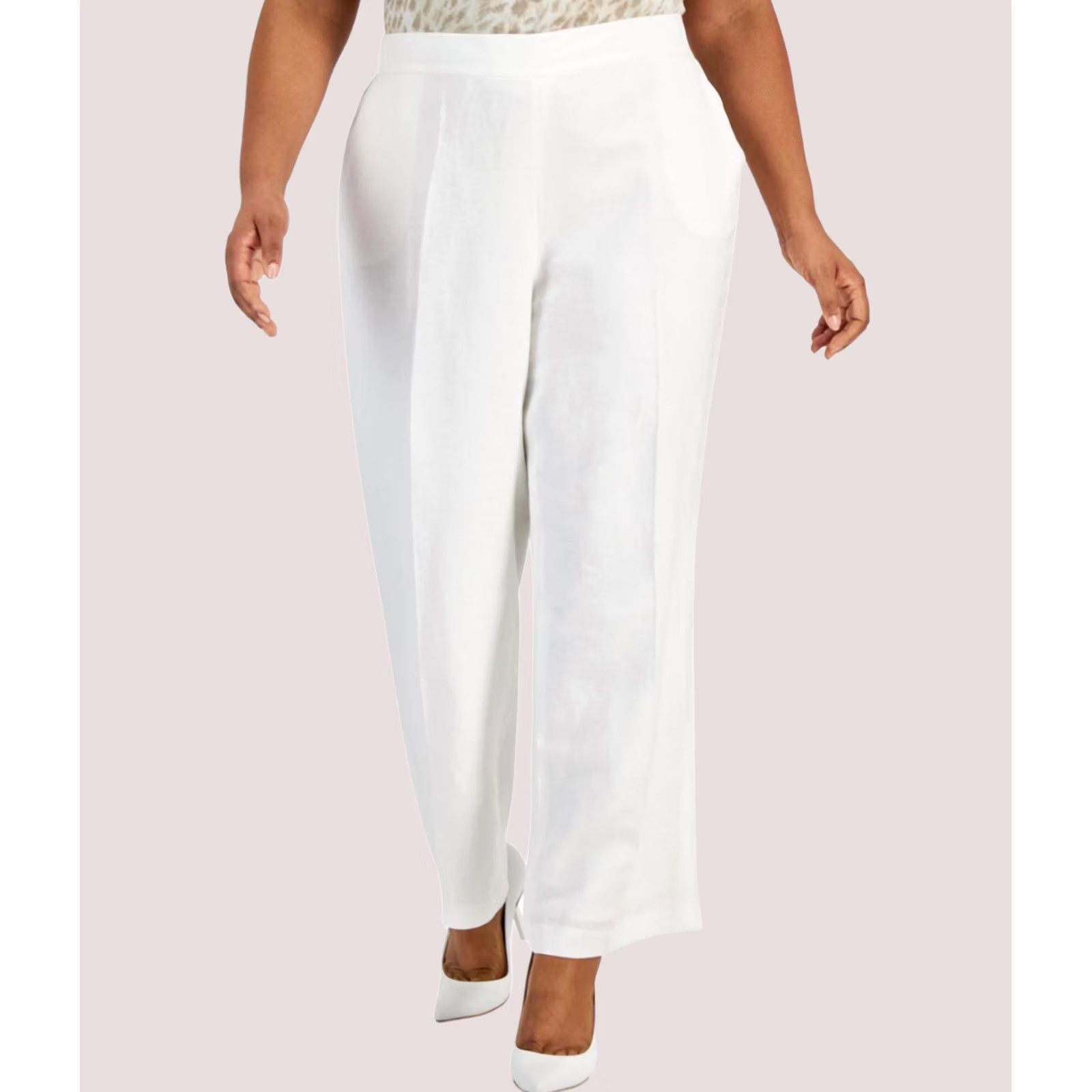 Kasper Kasper Pants Womens Plus Size 1X White Straight Leg Casual Solid Travel Modern Size 40" / US 18 - 1 Thumbnail