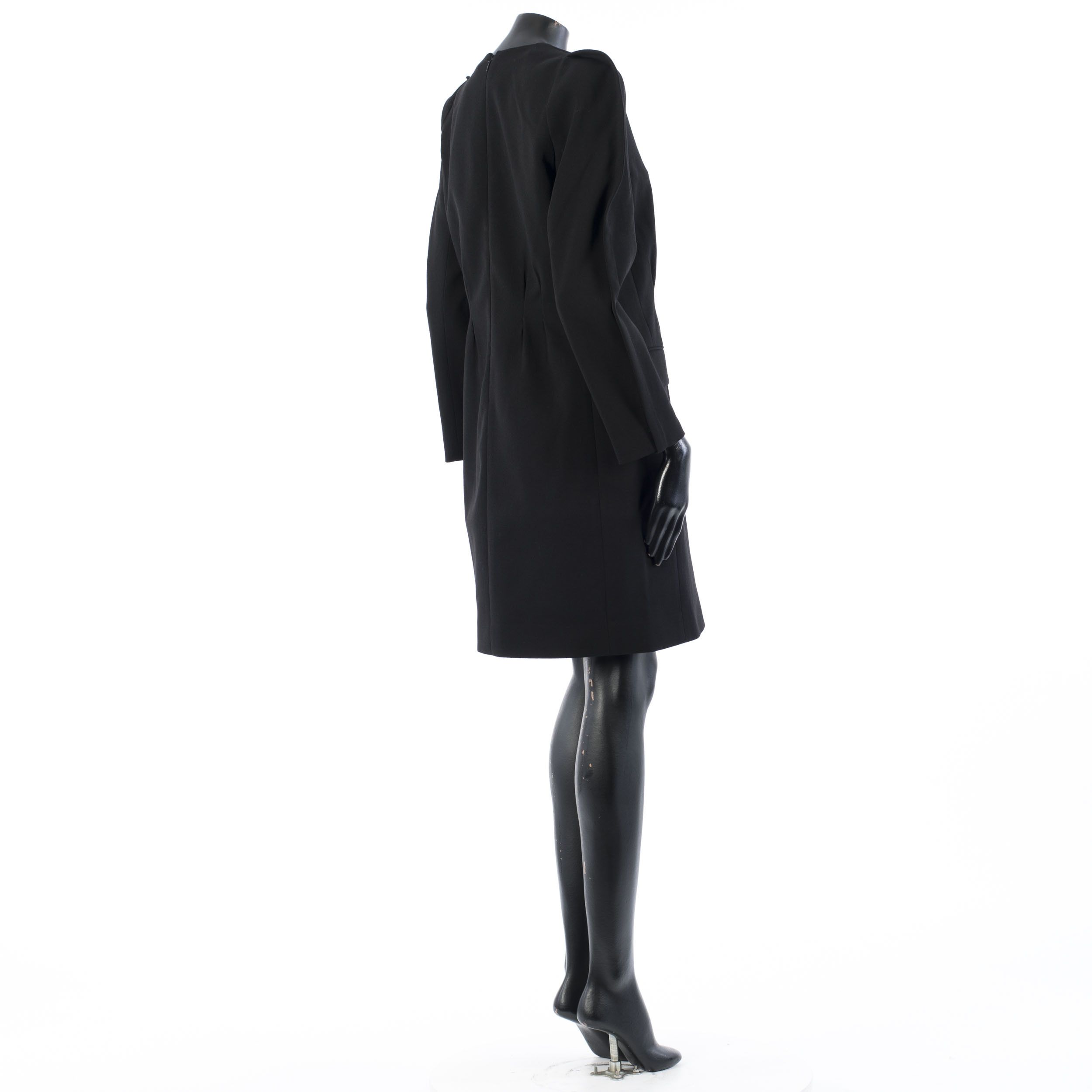 Givenchy Black Crepe Wool Mini Dress - Padded Shoulders, Belt Size M / US 6-8 / IT 42-44 - 6 Thumbnail
