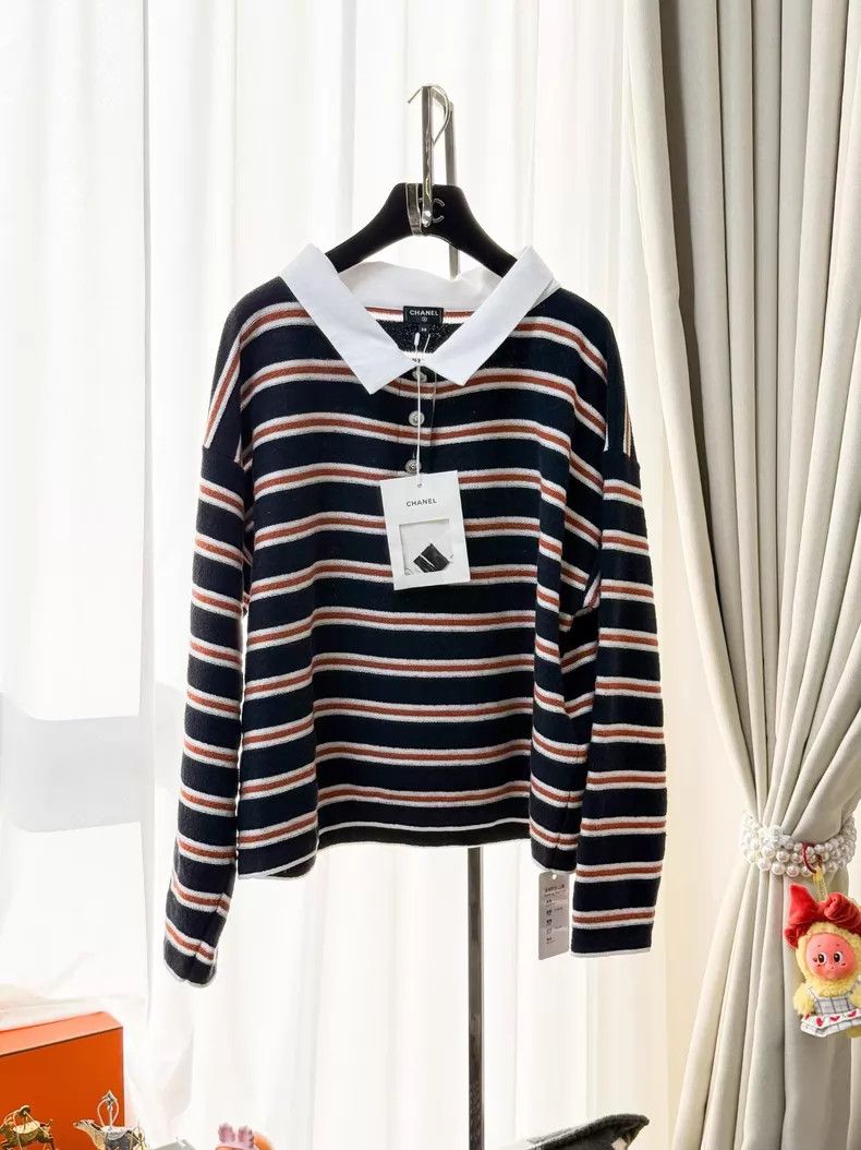 Chanel Chanel Striped loose lapel lion buckle long-sleeved knitte Size XS / US 0-2 / IT 36-38 - 1 Thumbnail