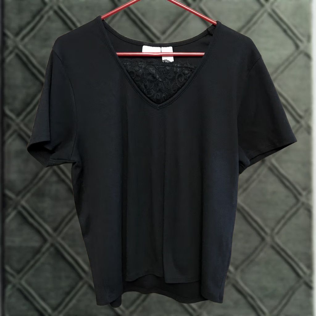 Vintage ERIKA black t-shirt top lace knit XL Women Size XL / US 12-14 / IT 48-50 - 1 Thumbnail
