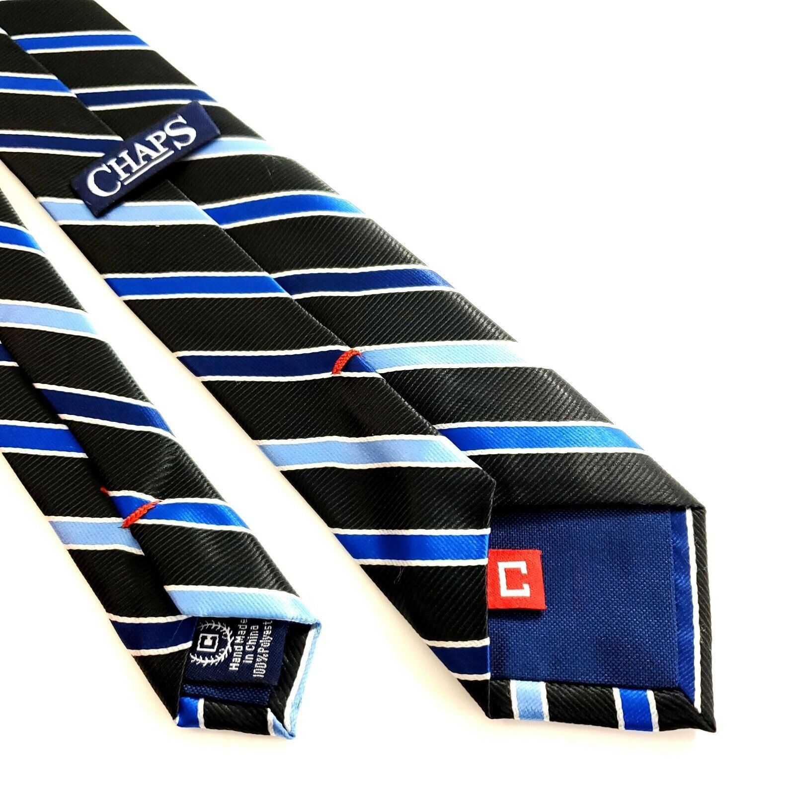 Chaps Chaps Boys Black Blue Striped Skinny Polyester Tie Size ONE SIZE - 5 Thumbnail