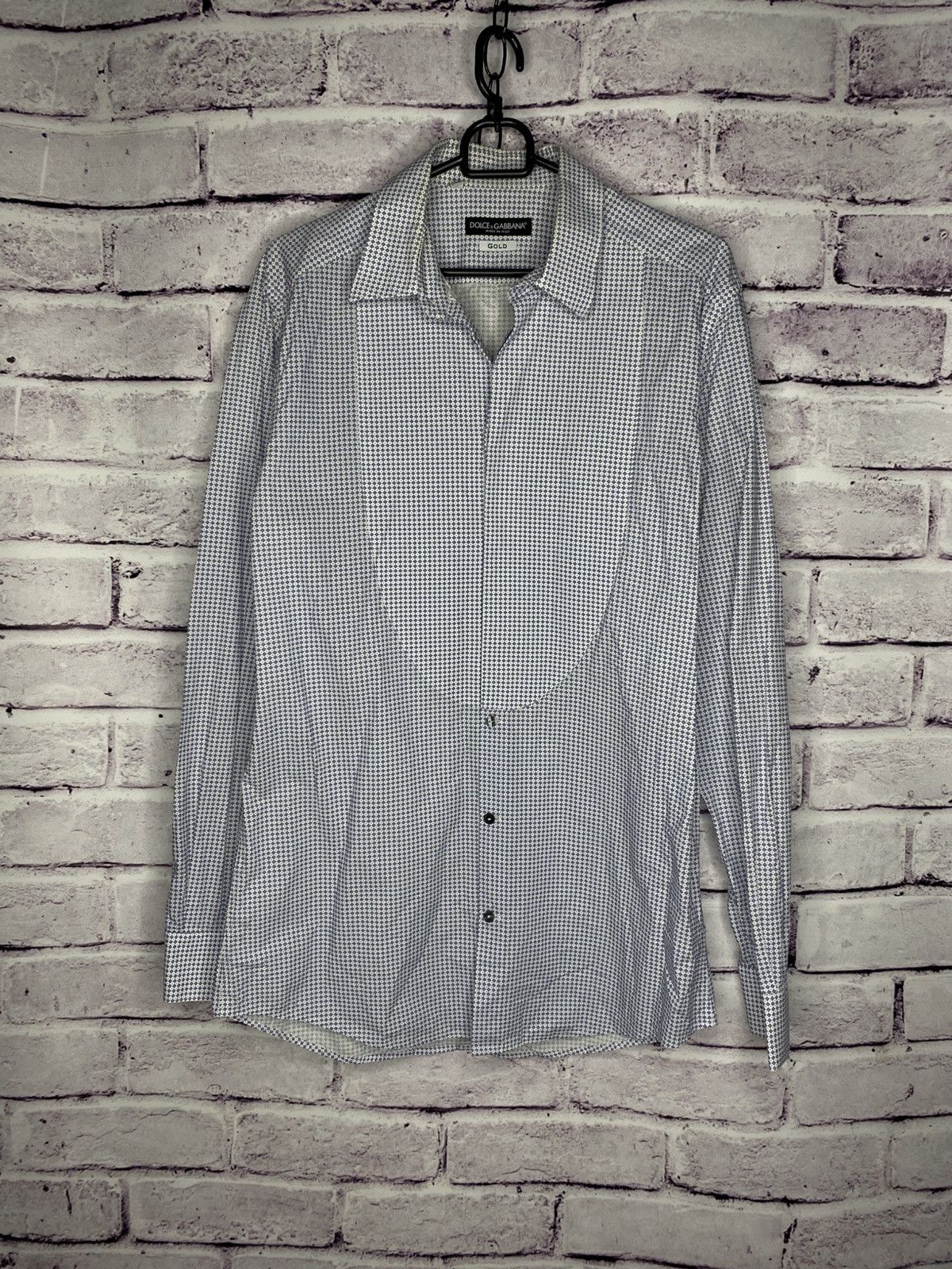 Dolce & Gabbana Mens Dolce & Gabbana Gold White/Blue Shirts Button Up Size US L / EU 52-54 / 3 - 1 Thumbnail