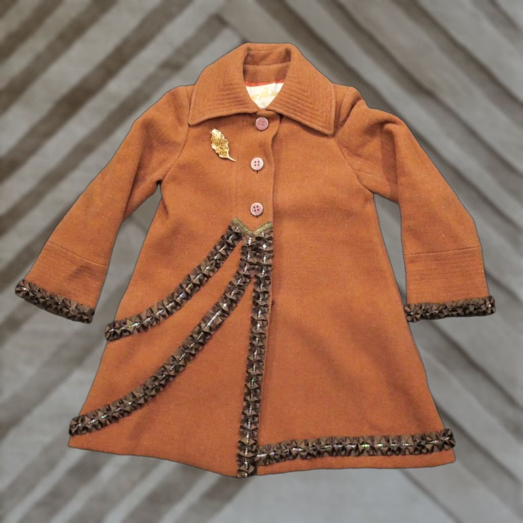 Vintage VINTAGE The Parisian Jacket Womens 10 Medium Brown Orange Wool Trench Sequin 60s Size L / US 10 / IT 46 - 1 Thumbnail