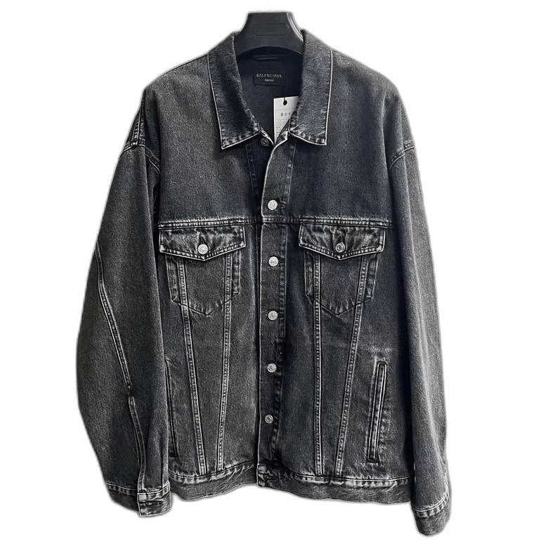 Balenciaga Balenciaga Black Gray Logo Denim Jacket-yf Size US M / EU 48-50 / 2 - 1 Thumbnail