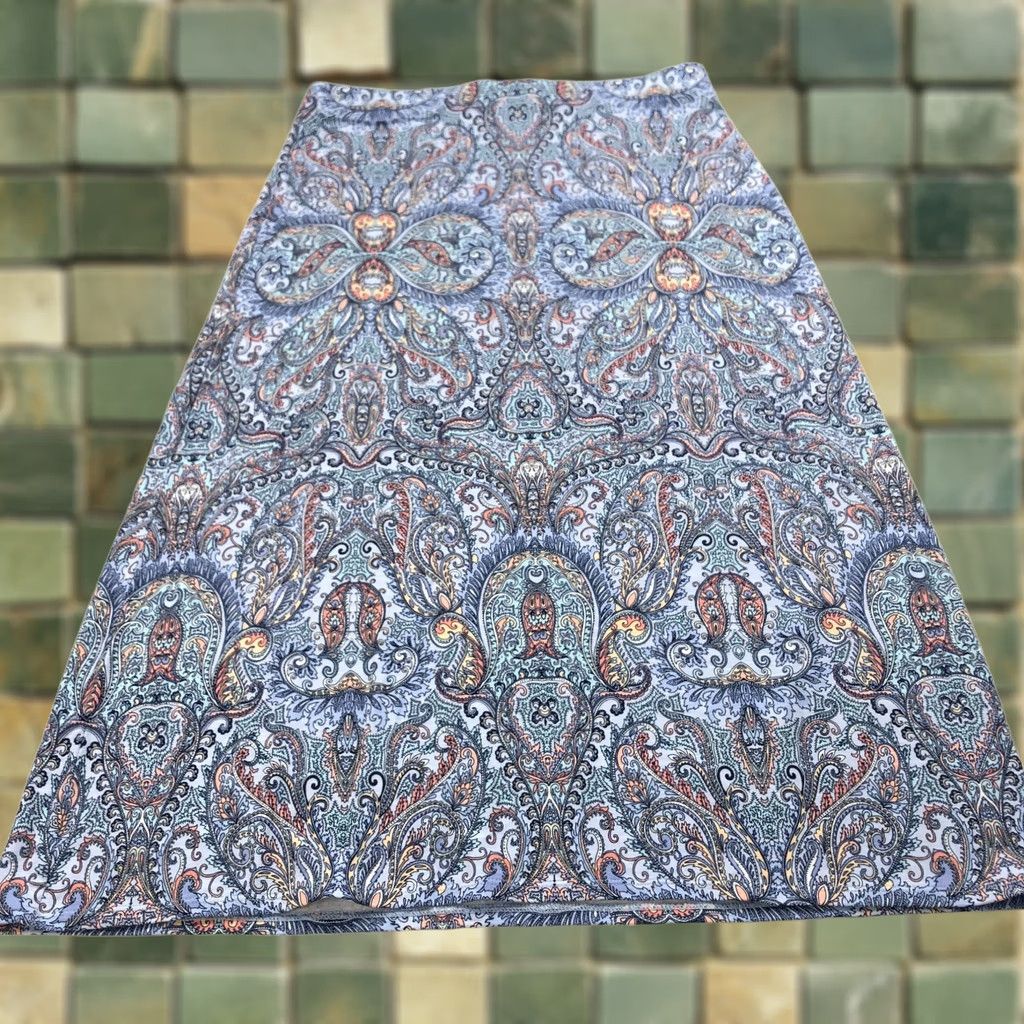 J. Jill J.Jill SP Petite Rayon Pull On Midi Skirt All Over Print Geo MINT Geometric Pattern Casual Womens Midi Skirt, Blue, PS, Pull On, 30 In Fits 5.25 Size 28" / US 6 / IT 42 - 1 Thumbnail