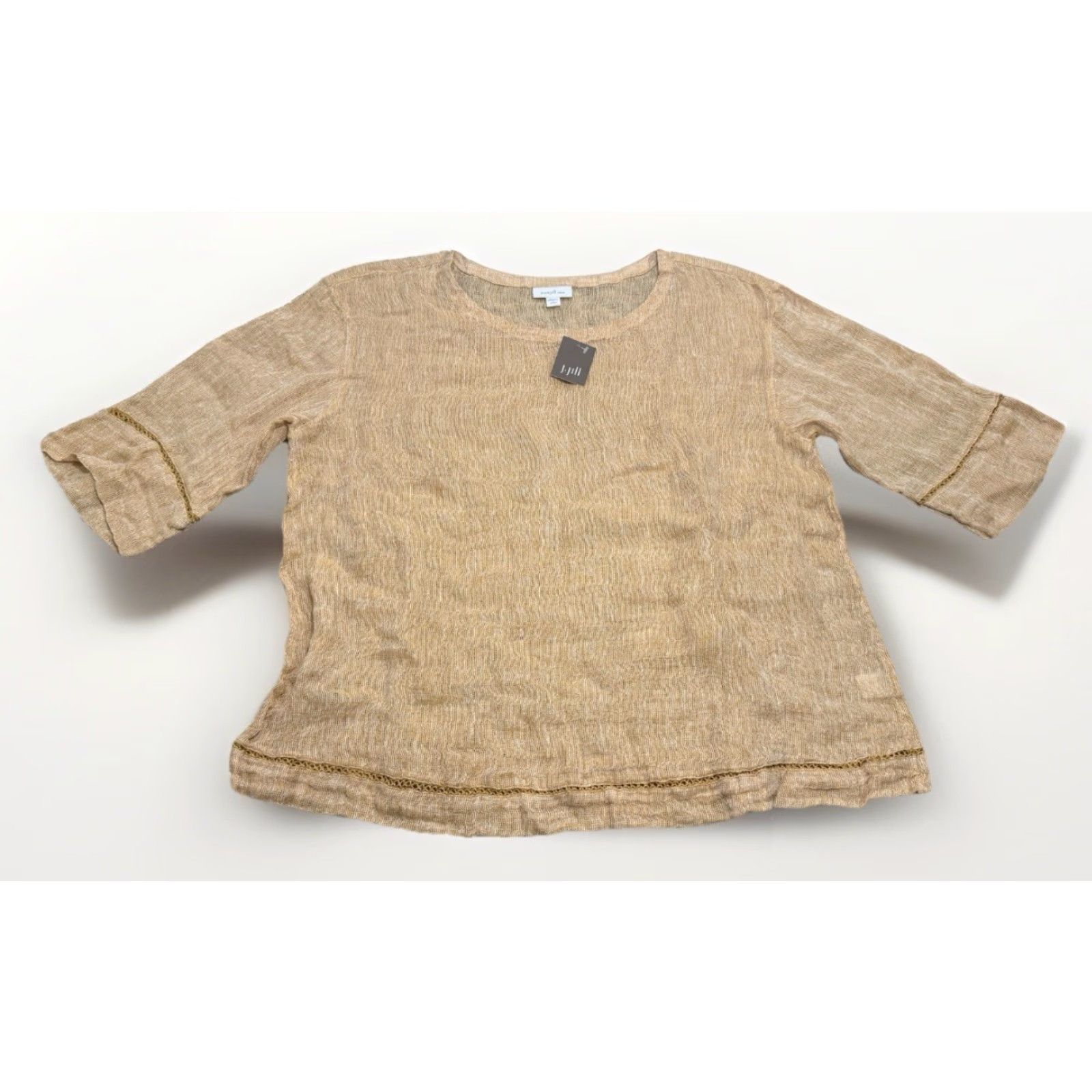 J. Jill VINTAGE NWT J. Jill Love Linen Womens Blouse Beige White 3/4 Sleeve Scoop Neck Petites L (Note: If item is not vintage, omit "VINTAGE") Size L / US 10 / IT 46 - 2 Thumbnail