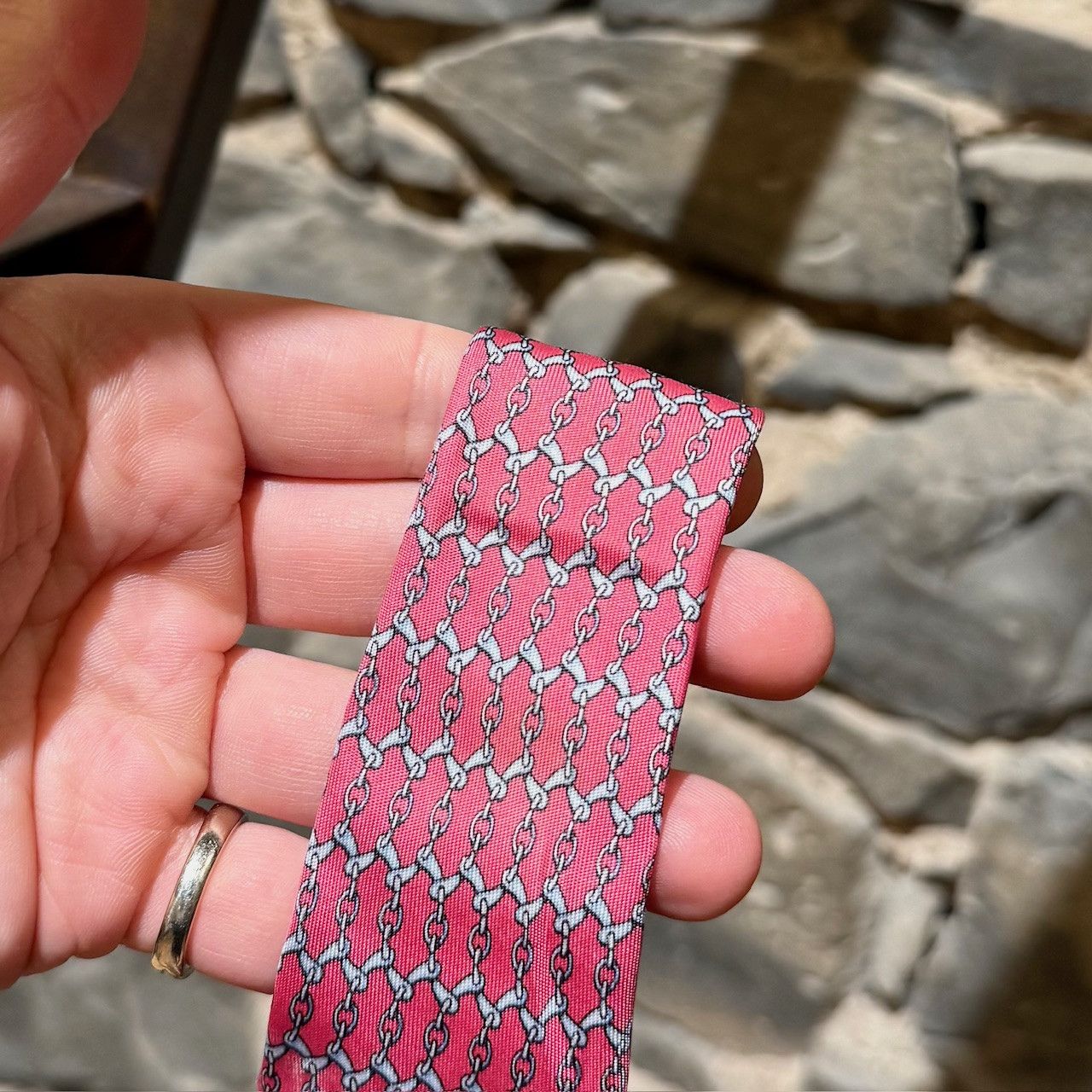 Hermes Hermès Chain-link Pink Silk Tie Size ONE SIZE - 7 Thumbnail