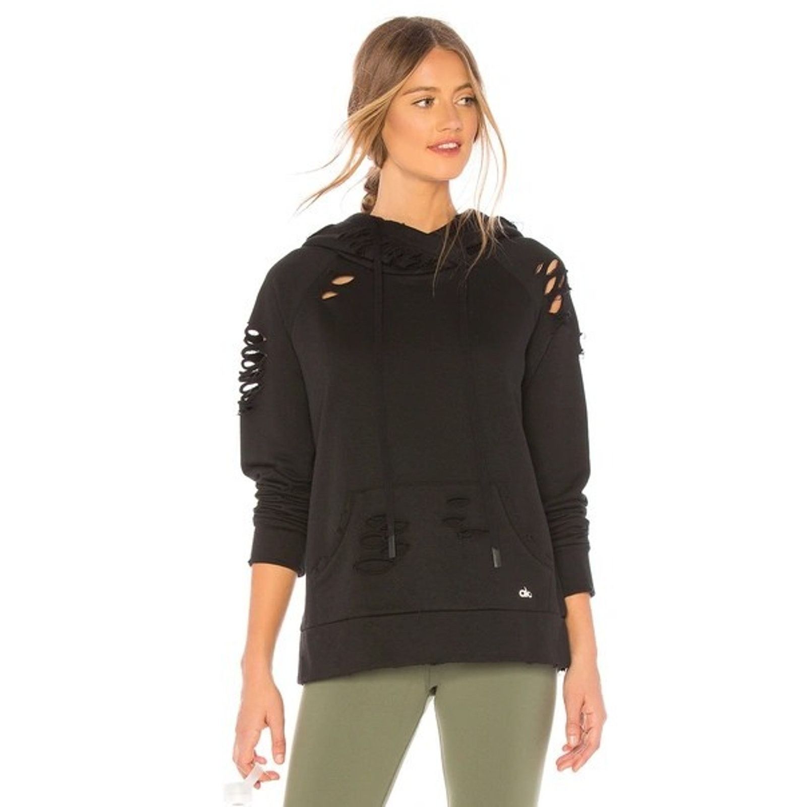 Alo Alo Yoga Hoodie Womens Distressed Ripped Sweatshirt S Size S / US 4 / IT 40 - 1 Thumbnail