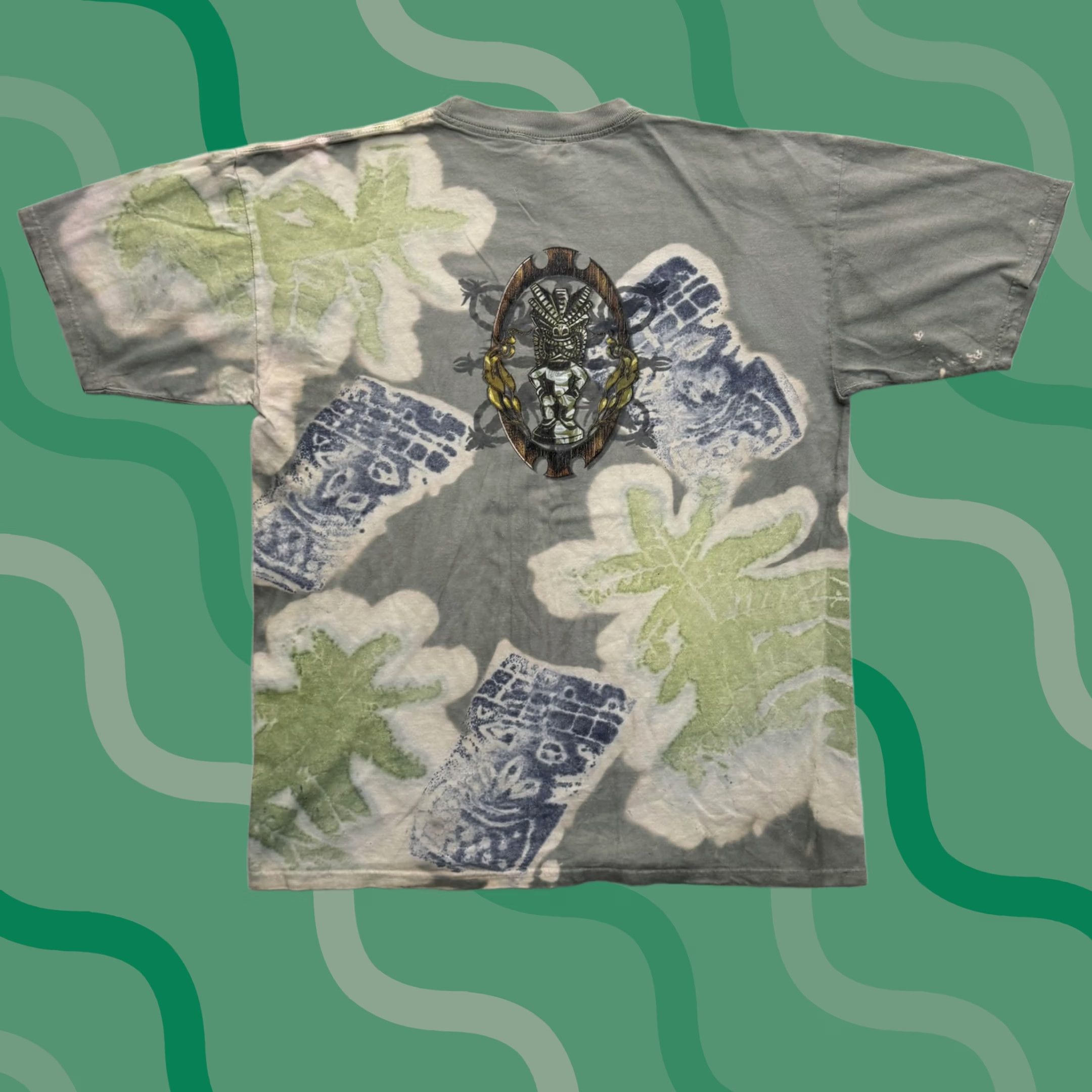 Vintage Global Generation Shirt Mens Large Gray Tiki Mask Palm All Over Graphic Tee Size US L / EU 52-54 / 3 - 1 Thumbnail