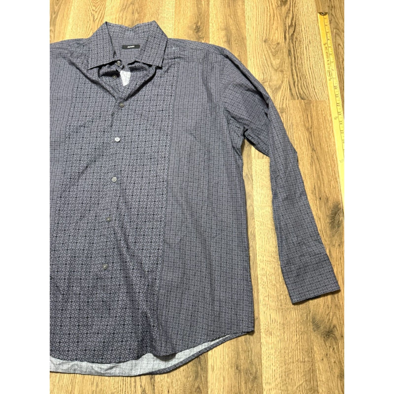 Alfani Alfani Shirt Men's XL Grey Black Long Sleeve Button Up Shirt Allover Print Size US XL / EU 56 / 4 - 4 Thumbnail