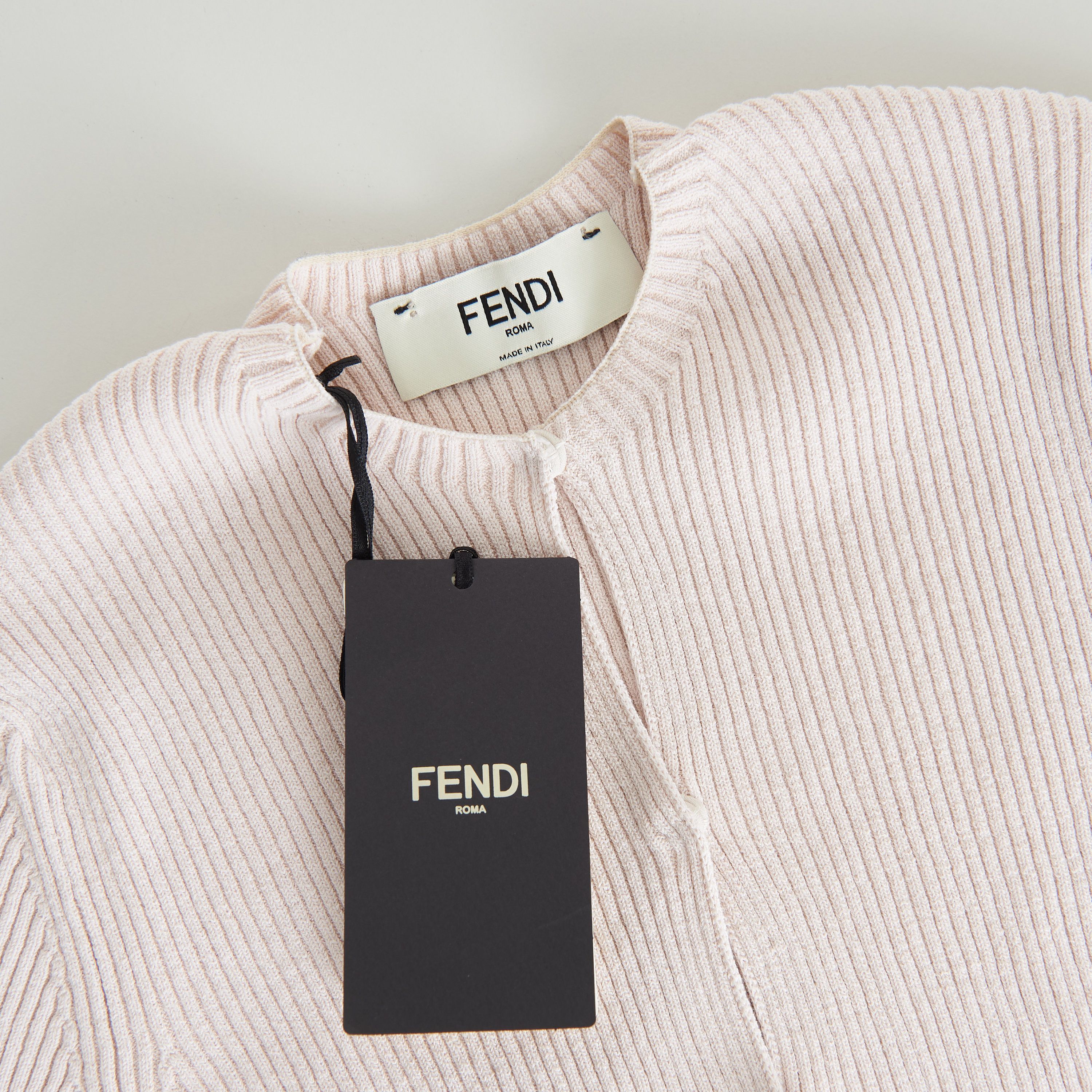 Fendi Beige Cotton Cardigan - Rib Knit, Snap Closure Size M / US 6-8 / IT 42-44 - 9 Thumbnail