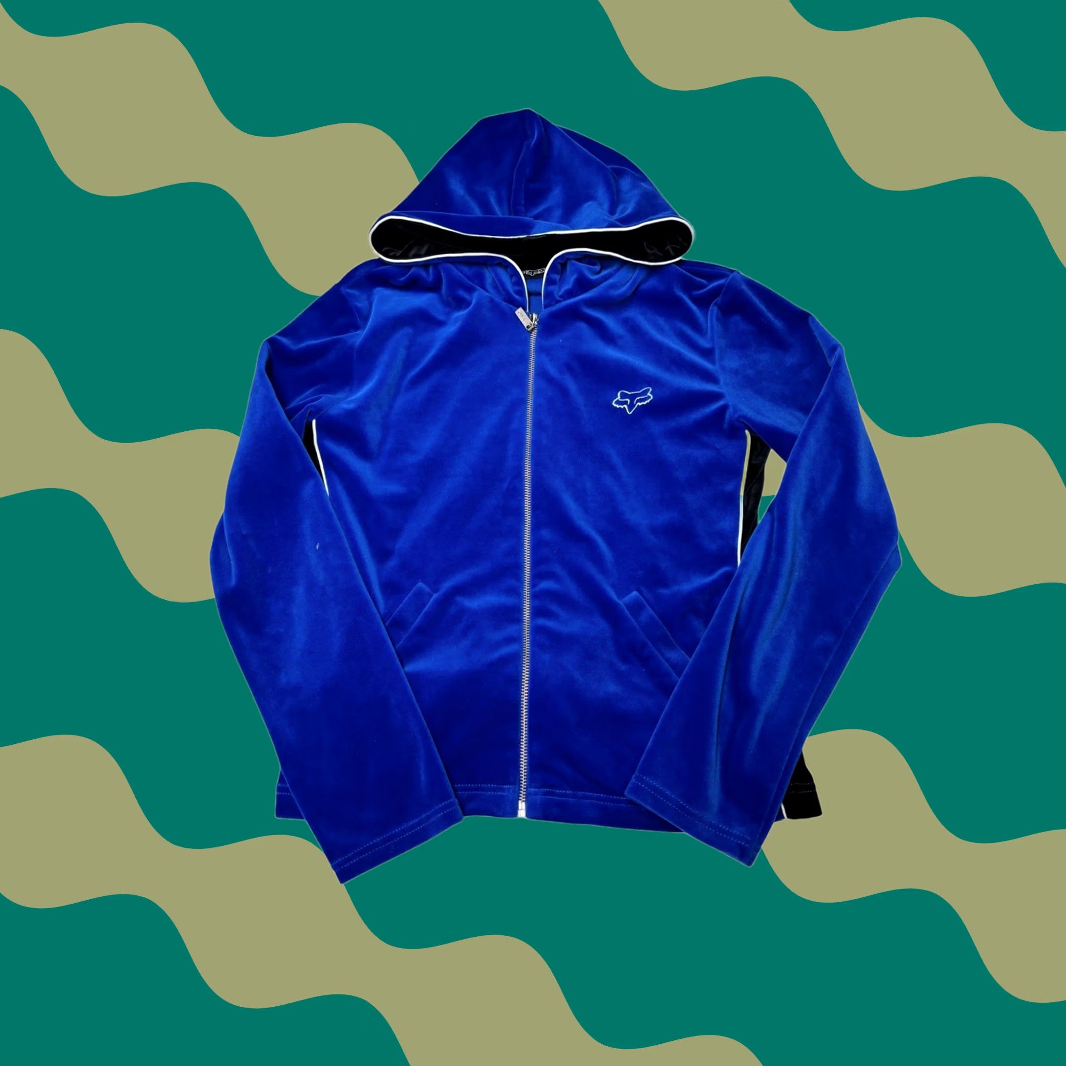 Fox Racing FOX Racing Velour Zip Up Hoodie Blue Black Stripe Y2K Track Jacket Medium Women Hoodie Full Zip Pocket Mens? Size M / US 6-8 / IT 42-44 - 1 Thumbnail