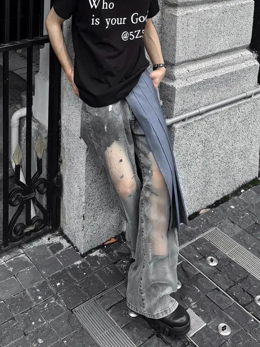 Japanese Brand Retro hollowed out mesh patchwork jeans Size US 30 / EU 46 - 1 Thumbnail