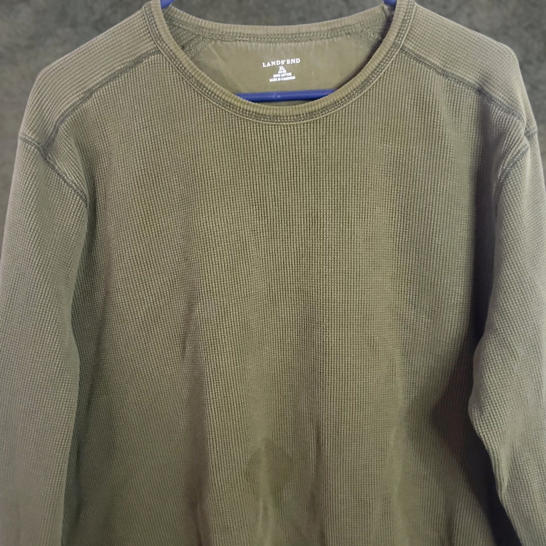 Lands' End Lands' End Shirt Men's XL Green Waffle Thermal 100% Cotton Long Sleeve Crew Neck Knit Slim College Outdoor T-Shirt Mens Size US XL / EU 56 / 4 - 1 Thumbnail