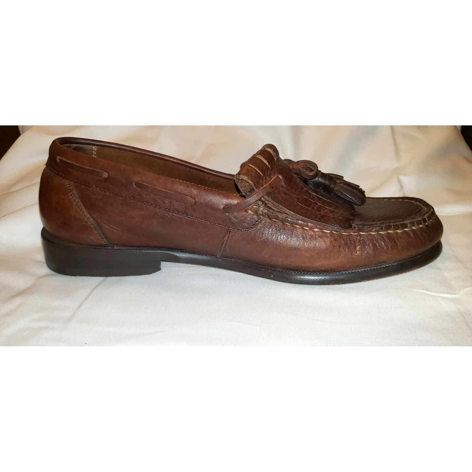 Vintage Bert Pulitizer Mens Loafers Brown Slip On 9D Tassels Leather Classic Casual Vintage No Size US 7 / EU 40 - 6 Thumbnail