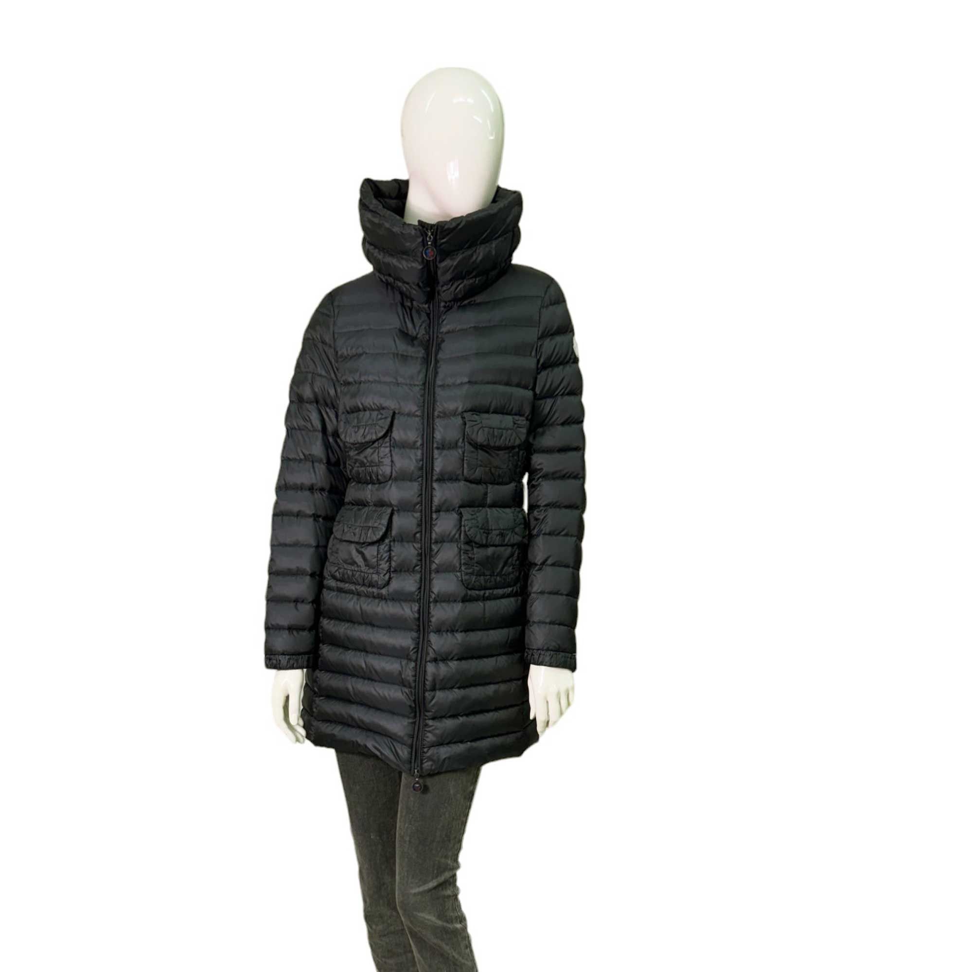 image of Moncler Zeia Giubbotto Black Quilted Puffer Down Long Jacket, Women's (Size Small)