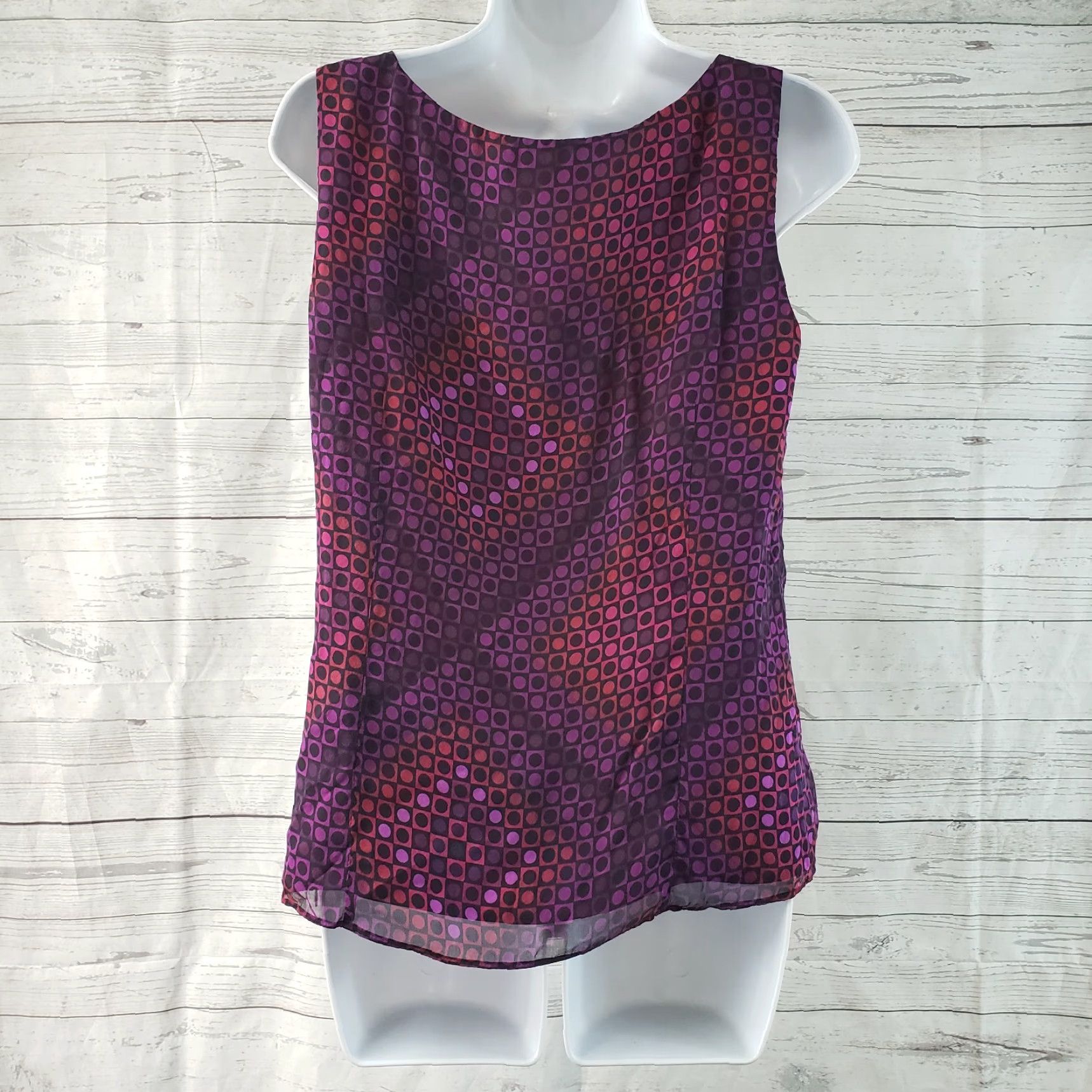 Vintage Lafayette 148 Womens Tank Top Sz 8 Purple Geometric Silk Side Zipper Scoop Neck Shirt Adult Size M / US 6-8 / IT 42-44 - 4 Thumbnail