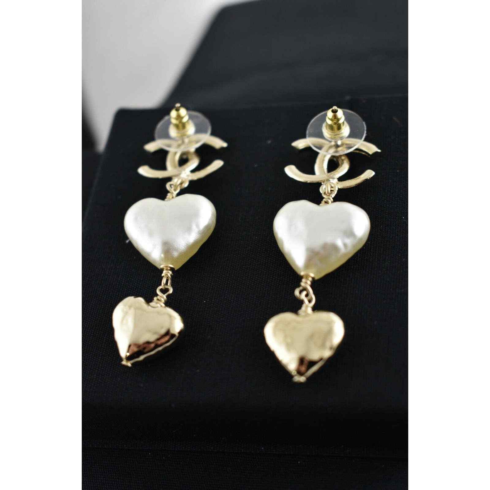 Chanel Chanel Shape Gold Pearl Statement Stud Drop Long Earring Size ONE SIZE - 12 Thumbnail