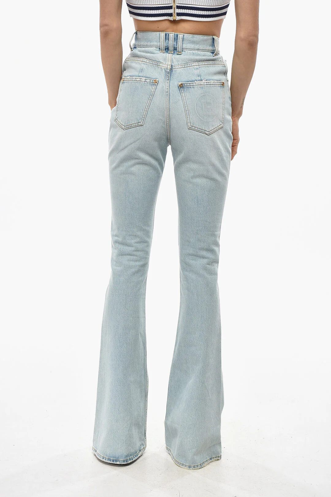 Balmain og1mm0326 Light-Wash Denim Bootcut Jeans in Light Blue Size 38" / US 16 / IT 52 - 3 Thumbnail