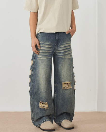 Japanese Brand American distressed wide-leg ripped baggy scimitar jeans Size US 32 / EU 48 - 3 Thumbnail