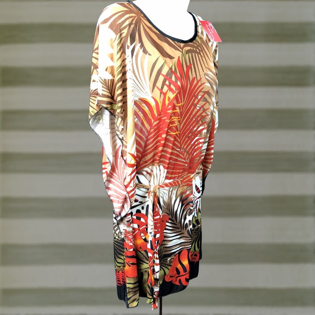 Vintage Nwt Sun Dress M Brown/red Tropical Floral Dolman Sleeves Tie Waist Coconut Girl Size M / US 6-8 / IT 42-44 - 1 Thumbnail