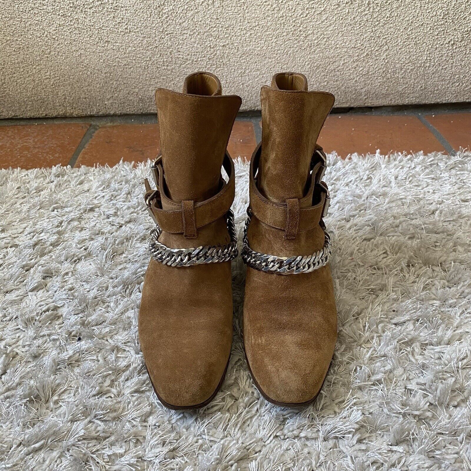 Amiri AMIRI Womens Shoes Tan Brown Suede Buckle Ankle Boots Chain Size US 6 / IT 36 - 1 Thumbnail