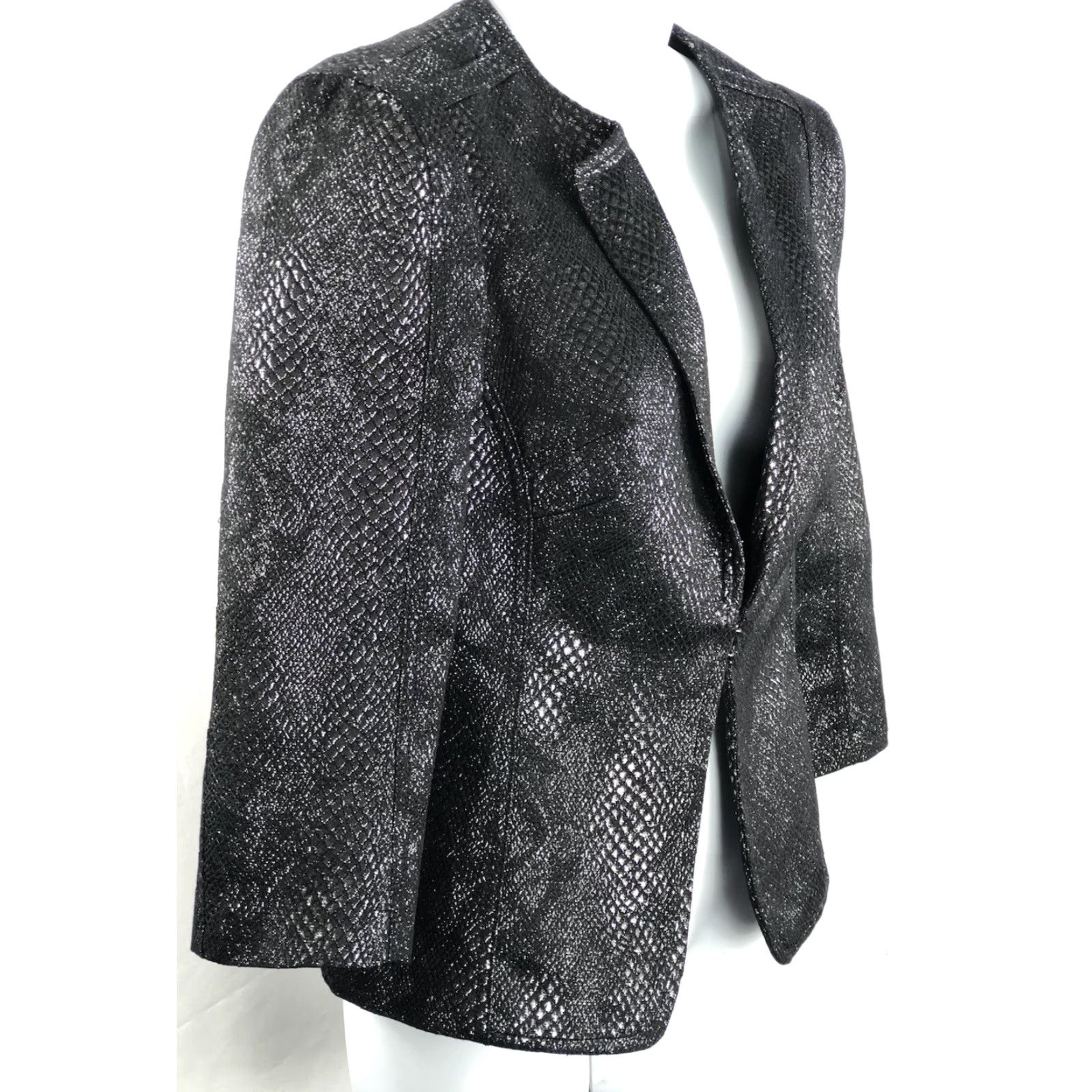 Express Express Blazer Jacket 4 Black Snake Metallic Hook Front 3/4 Sleeves Lapel Lined Size S / US 4 / IT 40 - 2 Thumbnail