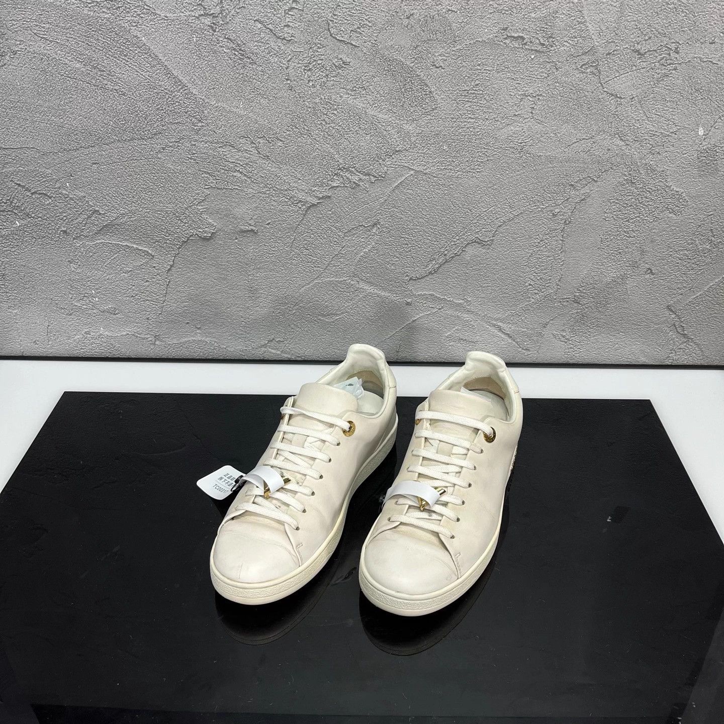 Louis Vuitton LV Women's Metallic Buckle White Sneakers Size US 5 / IT 35 - 1 Thumbnail