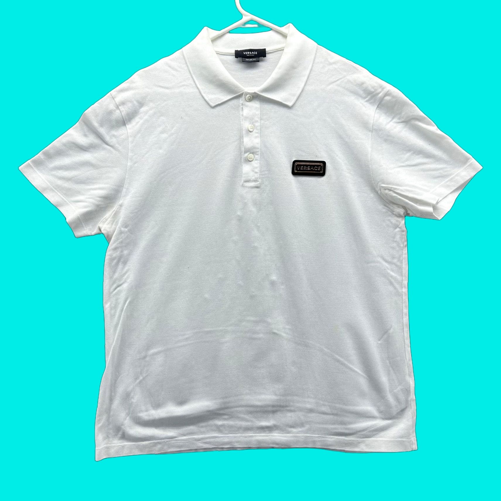 Versace Versace Polo Shirt Mens 2XL White Taylor Fit Made In Italy Pique Logo Patch Size US XXL / EU 58 / 5 - 1 Thumbnail