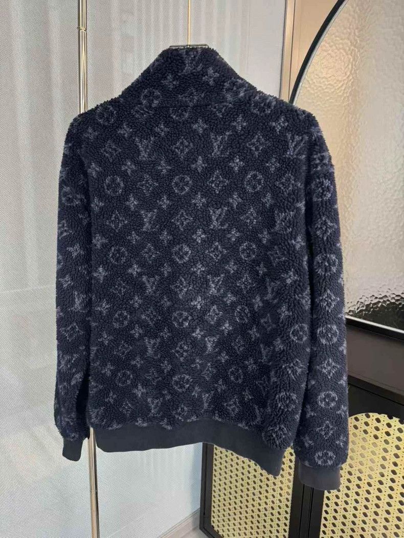 Louis Vuitton Dark blue full-print polar fleece teddy zip j
